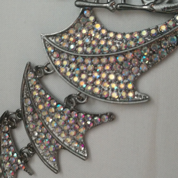 Necklace Skeleton with Bat Wings Halloween Rhinestone Bling Costume Gothic Punk - Picture 11 of 15